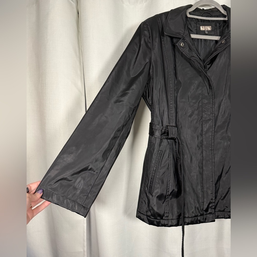 Giacca Black Belted Raincoat Jacket Size XL - Picture 4 of 12